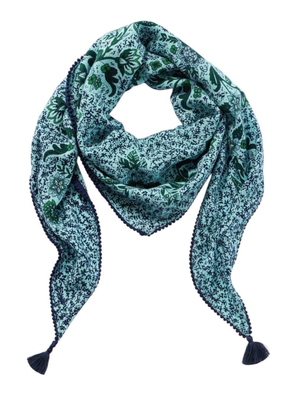 NWT J.Jill Blue Floral Cotton Tassel Scarf One Size Orig $49